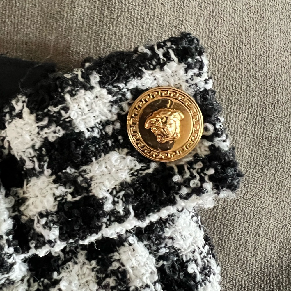 Versace Virgin Wool Plaid Mini Skirt Medusa Button Size 40 / US 4